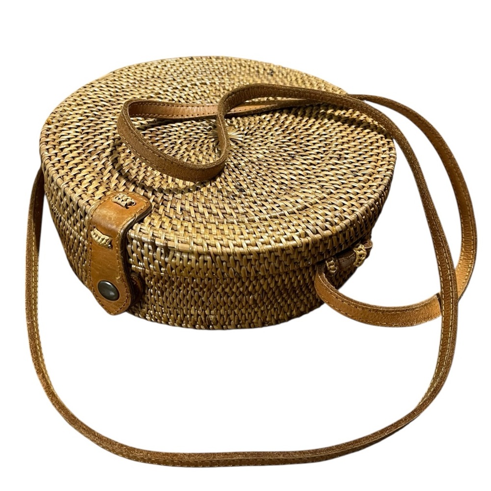 Round Woven Rattan Crossbody Bag